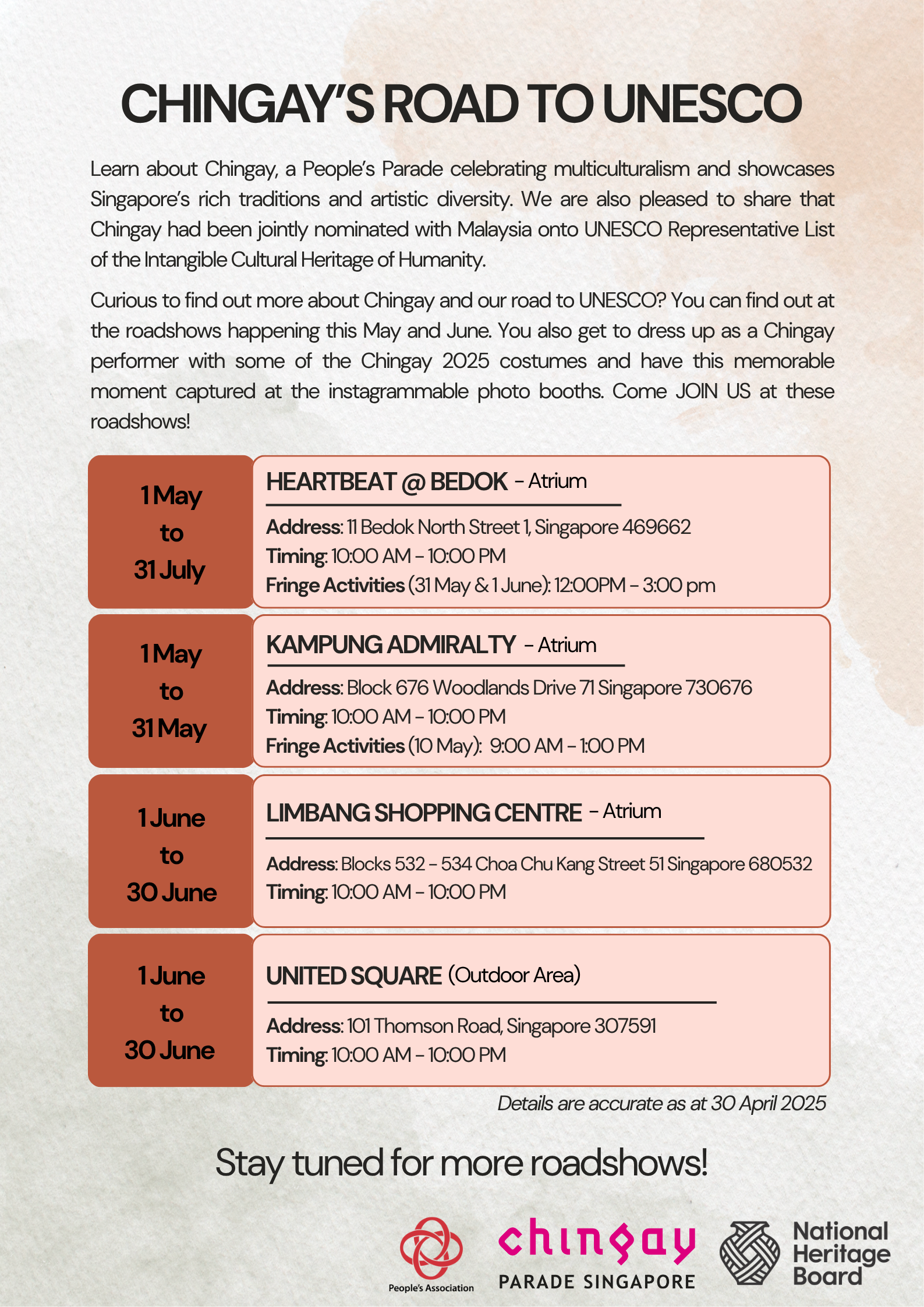 Roadshows For May & June 2025
